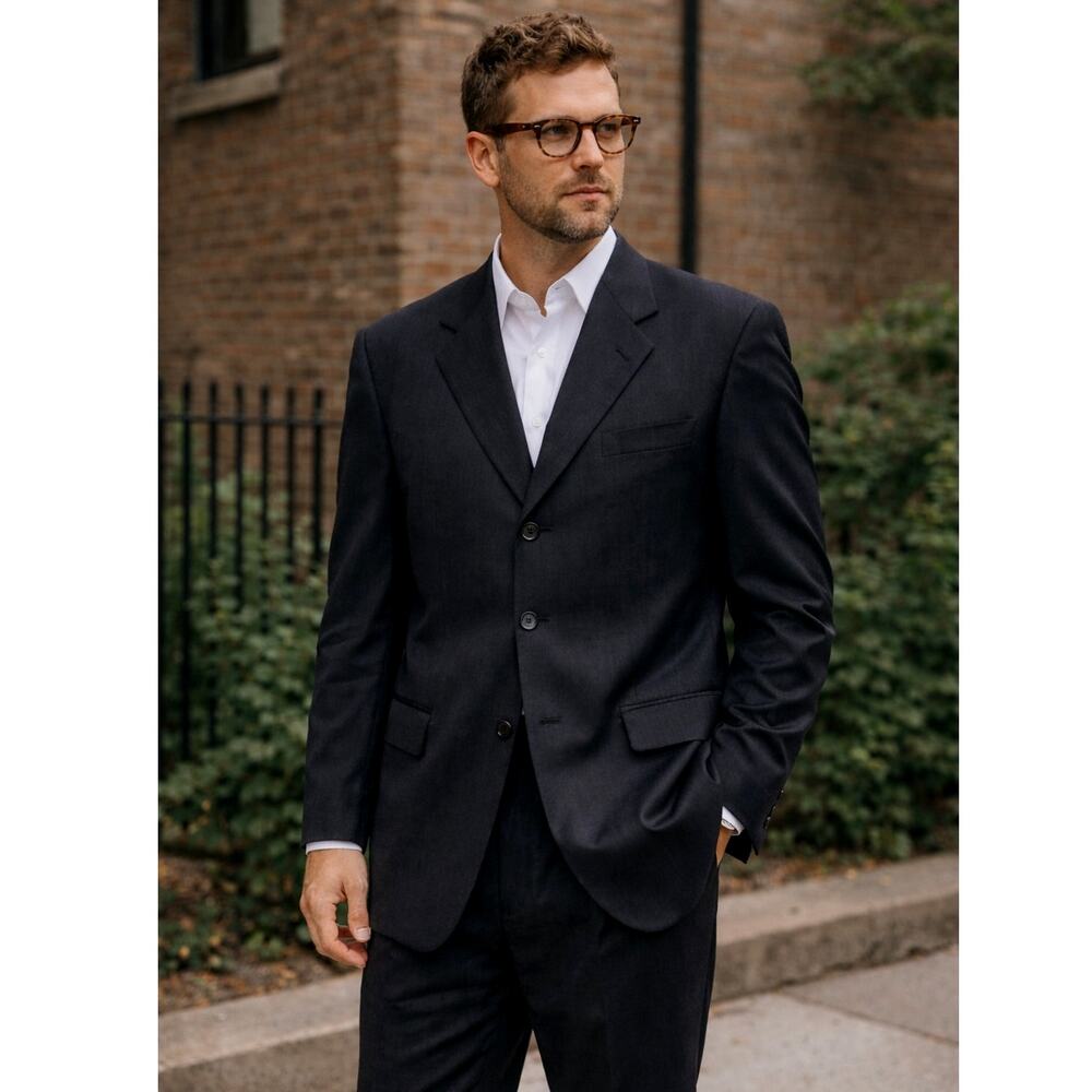 Harve Benard 44R WOOL 2-Piece Suit Jacket Pants 36x31 3 Button Blazer Black EUC!